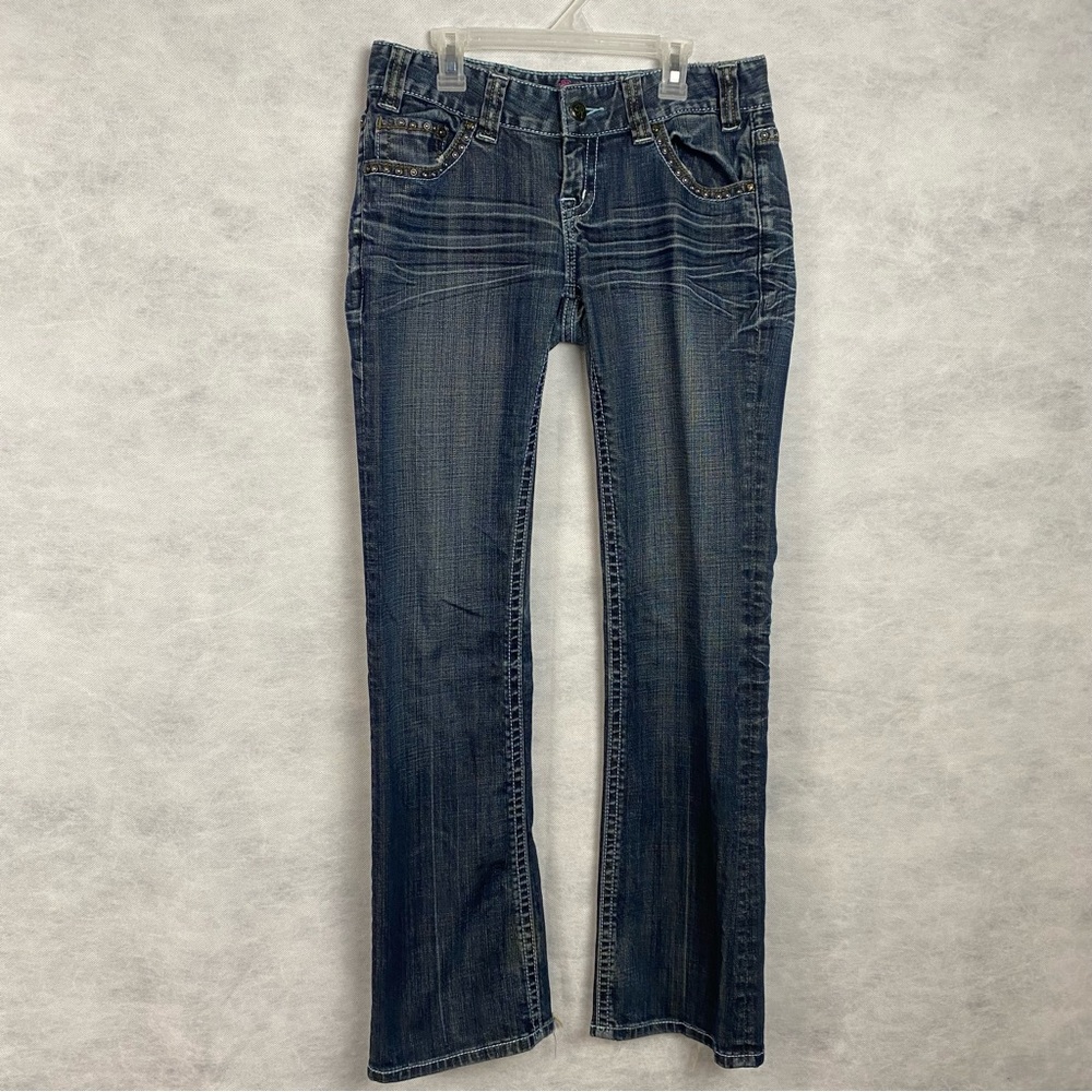 Rock Roll Cowgirl Jeans 27x32 Blue Low Rise Boot Cut Western Cowgirl Rodeo Cross